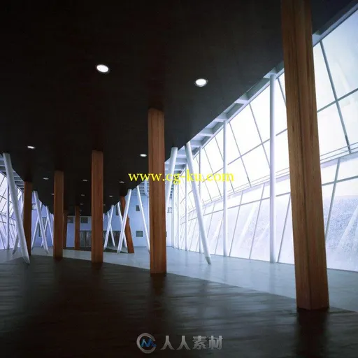 木柱子室内大厅场景模型的图片1