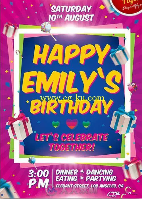 家庭生日派对邀请卡片展示PSD模板Birthday_Party_Invitation的图片1