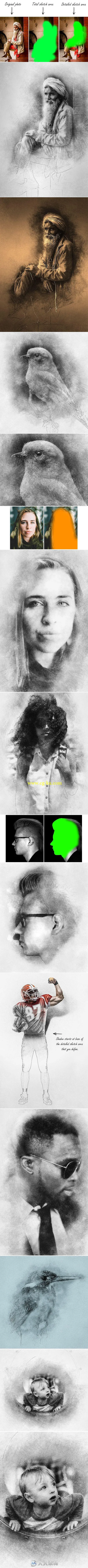 3D效果人物特效PS动作-sketch-photoshop-action-with-3d-pop-out-effect的图片1