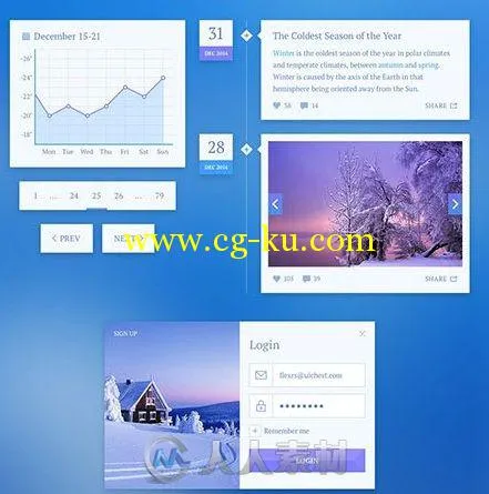 冰雪风格UI设计PSD模板Snow-Flakes-UI-Kit的图片1