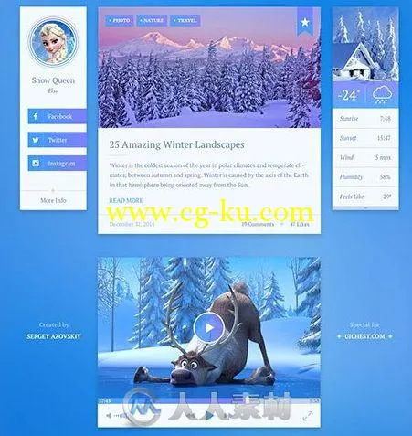 冰雪风格UI设计PSD模板Snow-Flakes-UI-Kit的图片2