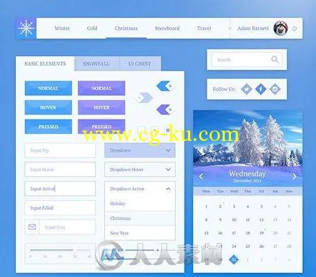 冰雪风格UI设计PSD模板Snow-Flakes-UI-Kit的图片3