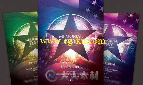 7月4日纪念日宣传海报PSD模板July 4th & Memorial Day Flyer Bundle的图片1