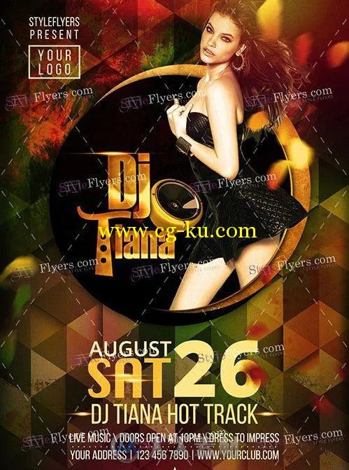 靓丽女性DJ宣传海报PSD模板Dj PSD Flyer Template Facebook Cover的图片1