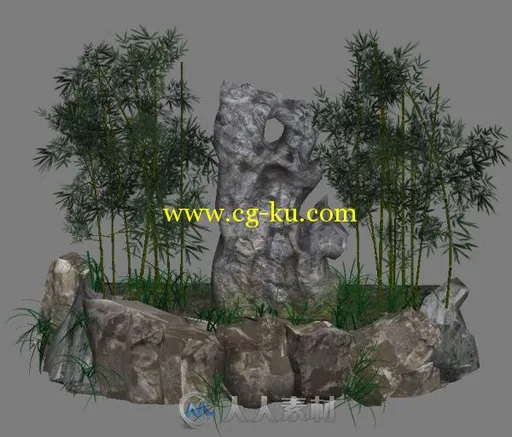 竹子石头假山组合模型的图片1
