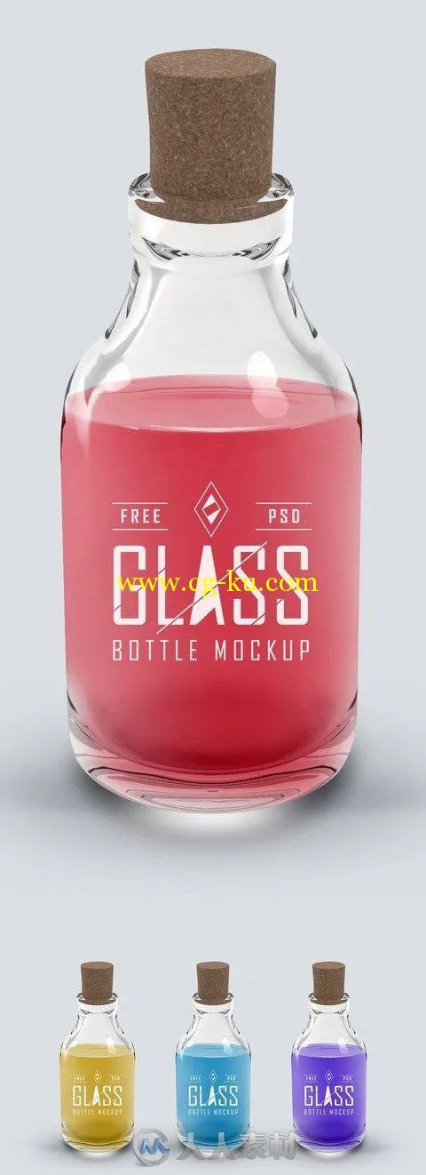 木塞透明玻璃瓶展示PSD模板Glass-Bottle-Mockup的图片1