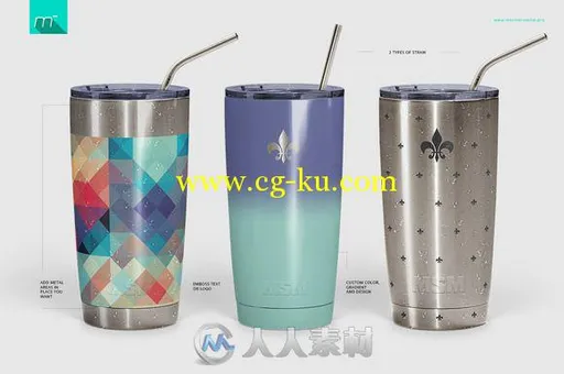 20盎司不锈钢饮料杯展示PSD模板20 oz Stainless Tumbler Mock-up的图片2
