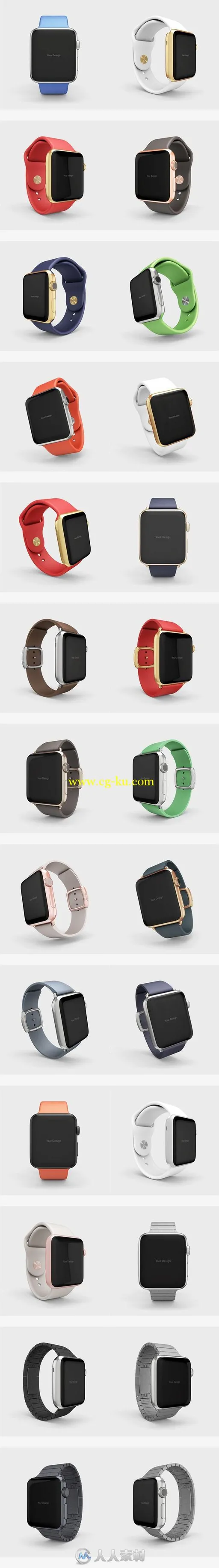 applewatch多款式多彩展示PSD模板Watch Mock Ups Bundle的图片1