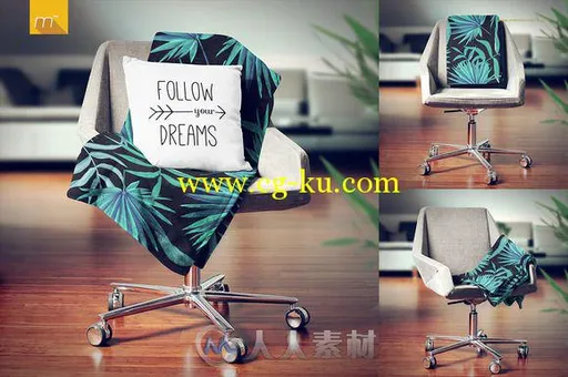 毯子和抱枕展示PSD模板Blanket and Pillow Mock-up的图片3