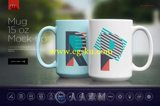 15盎司马克杯展示PSD模板Mug 15 oz Mock-up的图片1