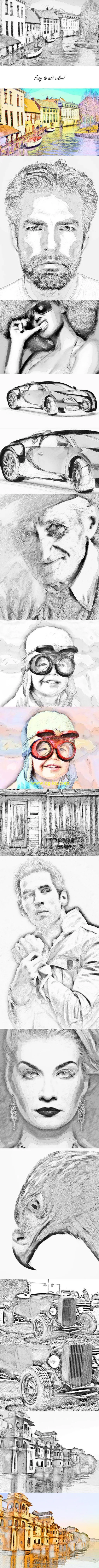 铅笔手绘效果展示PS动作SketchIt Photoshop Action的图片1
