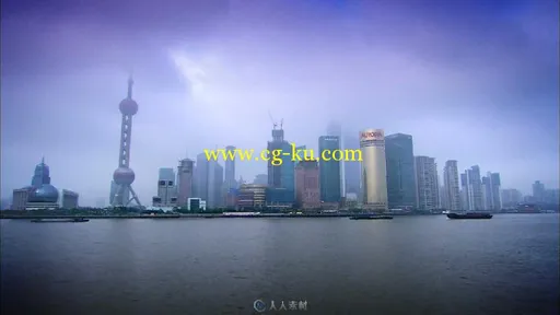 上海东方明珠全景快速船流视频素材的图片1