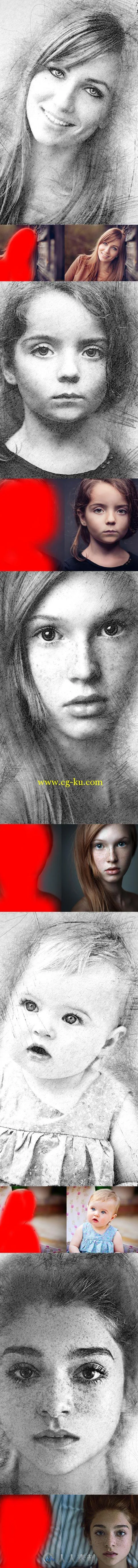 黑白手绘特效PS动作Hand Drawing Photoshop Action 16838132的图片2