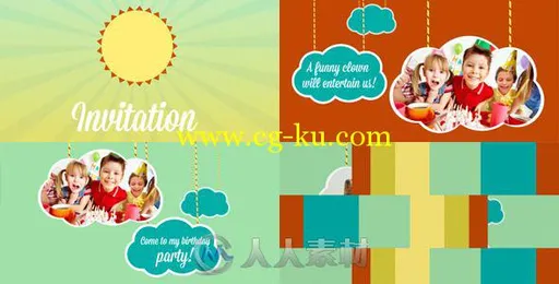 创意卡通绳子悬挂孩子照片相册动画AE模板Videohive Kids Intro Clouds on Ropes 4...的图片1