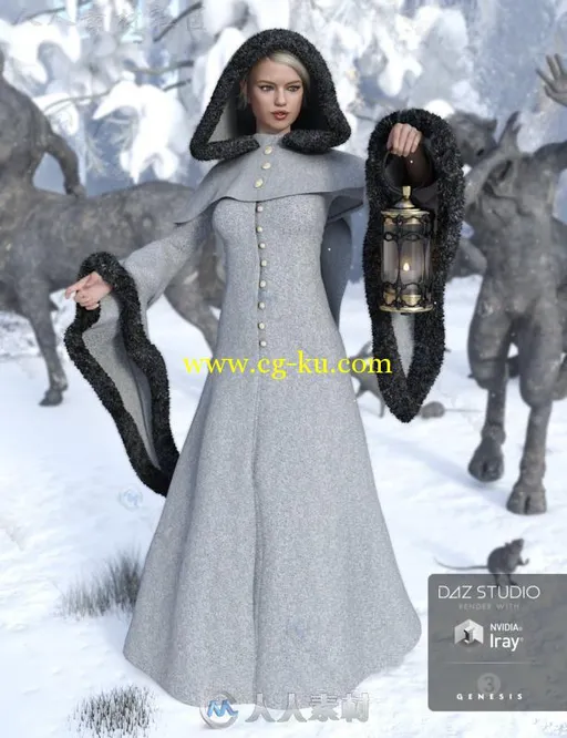 冬季女性大衣与灯笼3D模型合辑的图片2