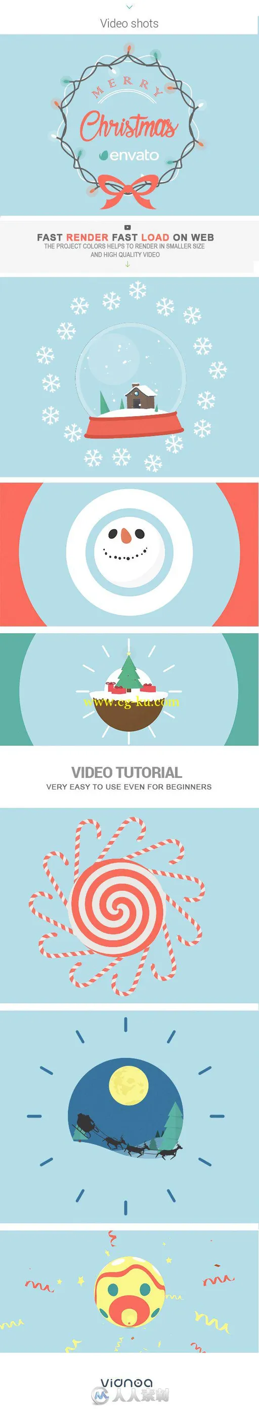 3D卡通动画圣诞节幻灯片AE模板 Videohive Flat Christmas 18829330的图片1