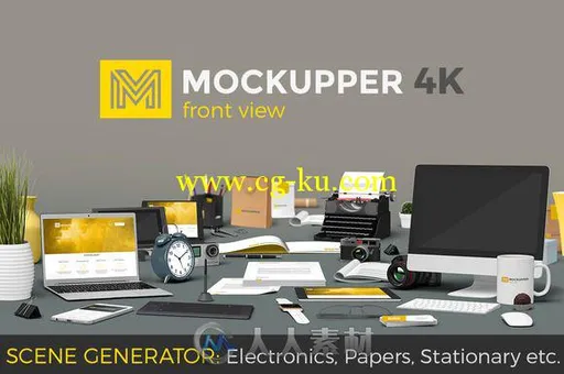 办公物品立面展示PSD模板Mockupper scene generator FRONT view的图片1