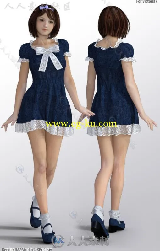 女性清新美丽的学生感连衣裙3D模型合辑的图片1