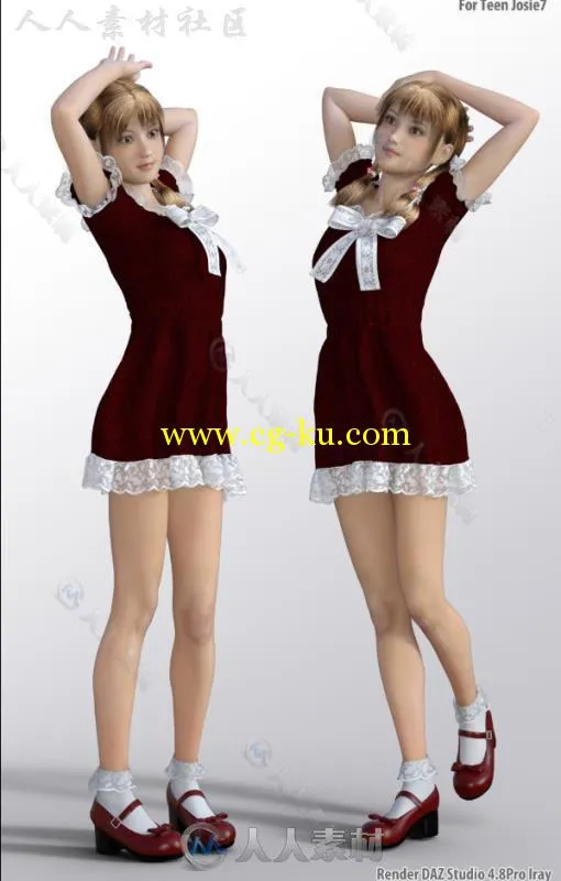 女性清新美丽的学生感连衣裙3D模型合辑的图片2