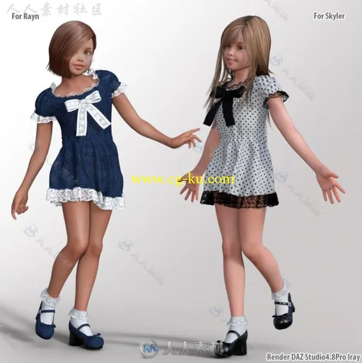 女性清新美丽的学生感连衣裙3D模型合辑的图片3