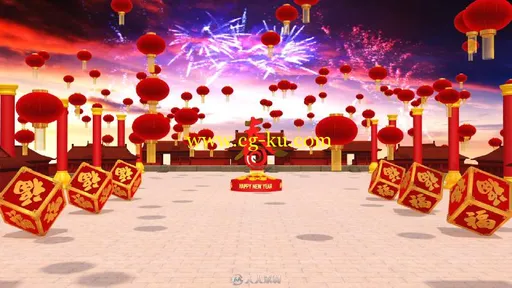 2017鸡年春节拜年AE模板片头 央视级喜庆烟花春晚年会拜年边框的图片2