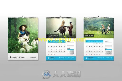 2017清新自然风格挂历展示PSD模板的图片1