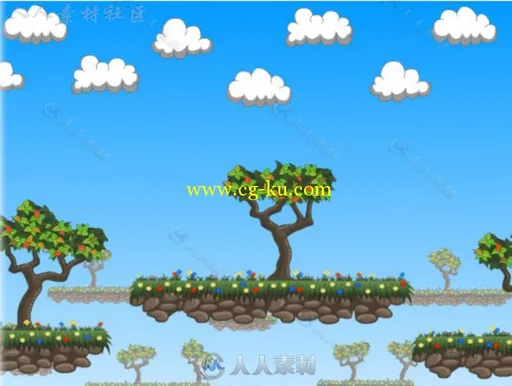 树木陆地平台2D贴图和材质Unity素材资源的图片2