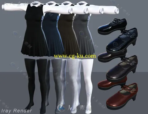 女性可爱连衣裙套装3D模型合辑的图片3