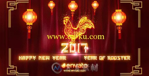 火焰粒子线条描绘金鸡新年贺岁幻灯片AE模板VideohiveChinese New Year 2017 19251...的图片1