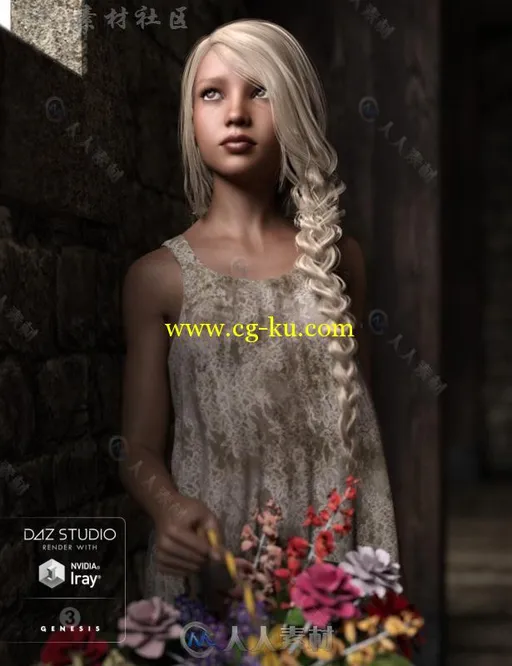 美丽性感简单女性长辫子发型3D模型合辑的图片1