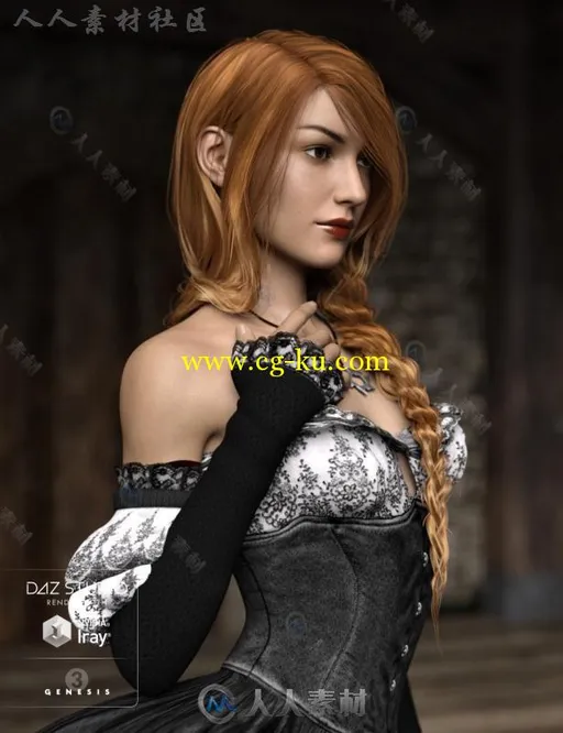 美丽性感简单女性长辫子发型3D模型合辑的图片2