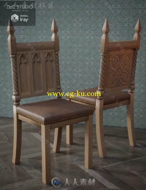 六件经典古老的橡木家具3D模型合辑的图片2