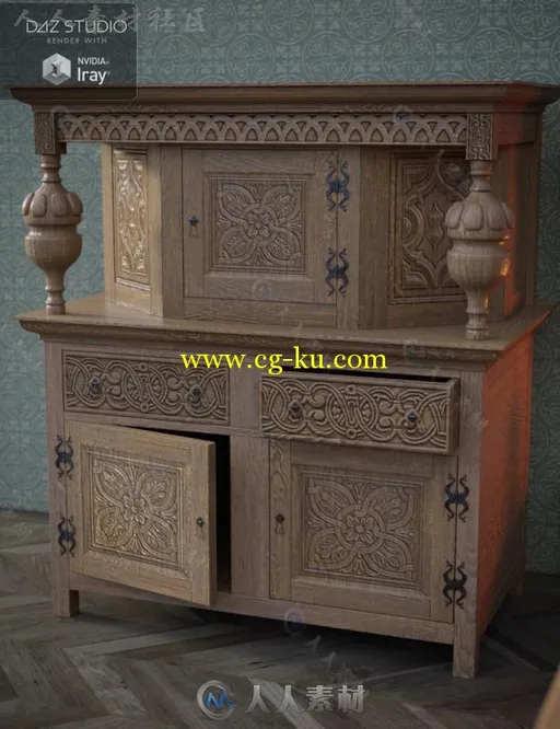 六件经典古老的橡木家具3D模型合辑的图片3
