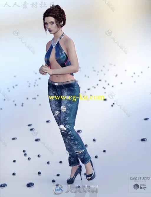 女性修身时尚牛仔裤3D模型合辑的图片11
