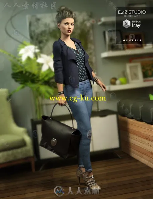女性高档职业服装和手提包3D模型合辑的图片1