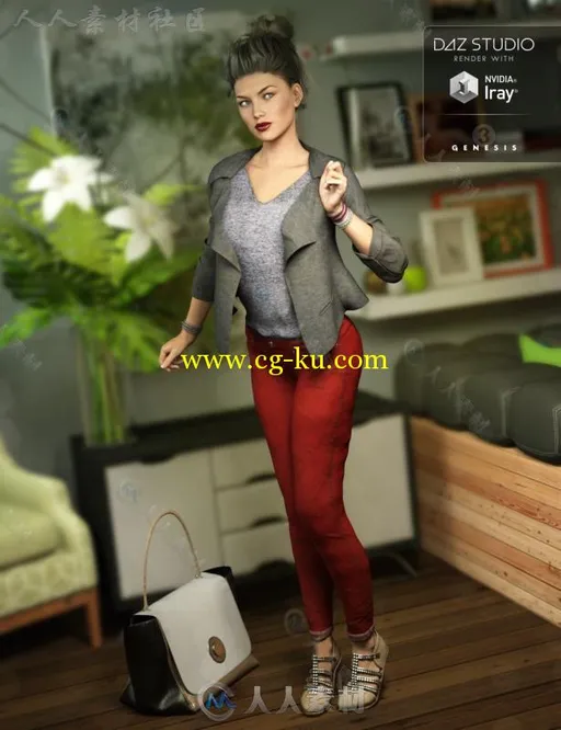女性高档职业服装和手提包3D模型合辑的图片2