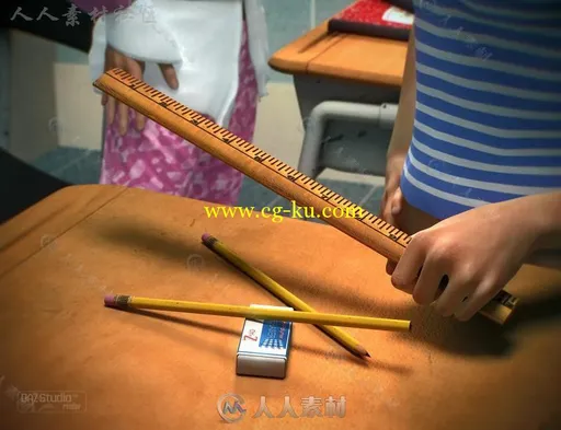 学校书桌和课堂学习用品3D模型合辑的图片2