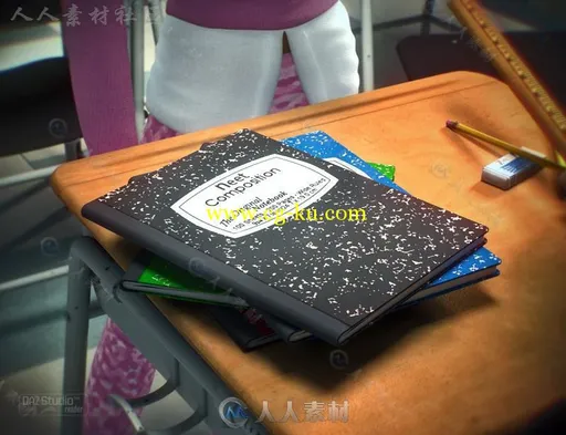 学校书桌和课堂学习用品3D模型合辑的图片3