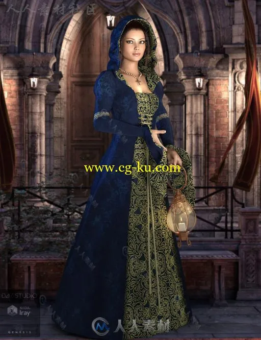 中世纪女性时尚美丽高贵的晚礼服3D模型合辑的图片1