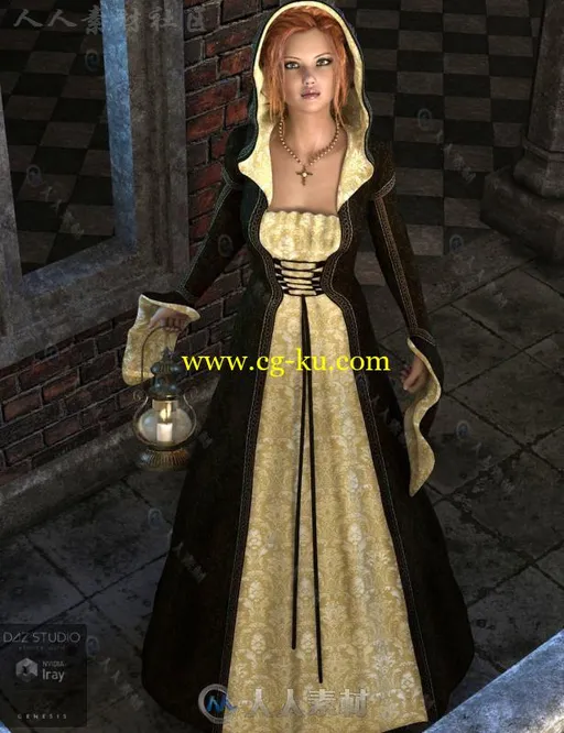 中世纪女性时尚美丽高贵的晚礼服3D模型合辑的图片2