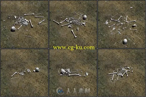 破旧脏乱的坟墓和人的骨骼遗体3D模型合辑的图片5