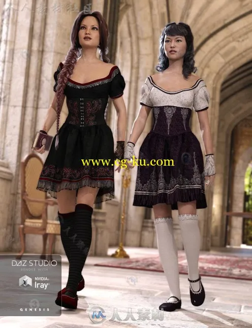 女性美丽性感中世纪样式礼服3D模型合辑的图片1
