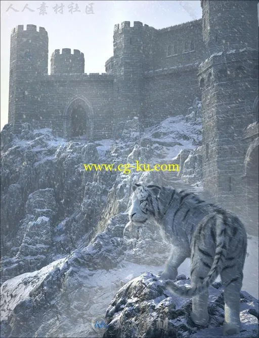 美丽寒冷的冬季城堡情景3D模型合辑的图片1
