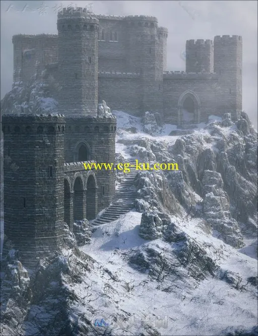 美丽寒冷的冬季城堡情景3D模型合辑的图片3