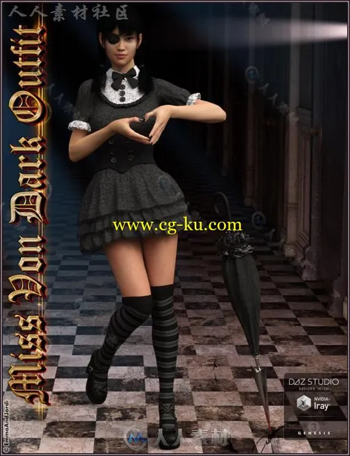 女性完整的幻想哥特式动漫服装3D模型合辑的图片1