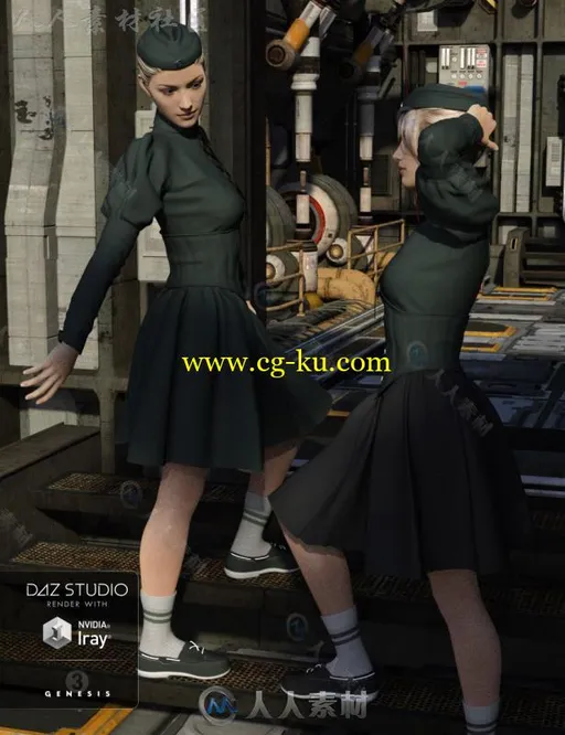 女性复古个性柴油朋克服装3D模型合辑的图片2