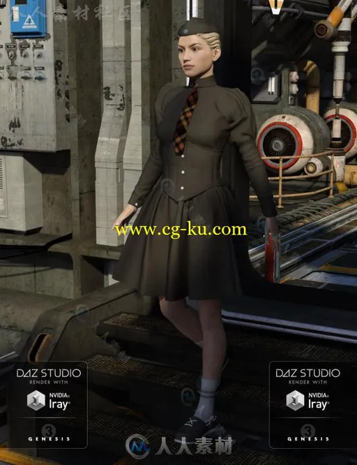 女性复古个性柴油朋克服装3D模型合辑的图片3