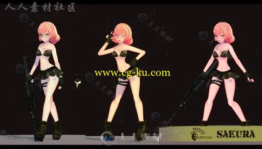 日本动漫樱花人类人形生物角色3D模型Unity游戏素材资源的图片1