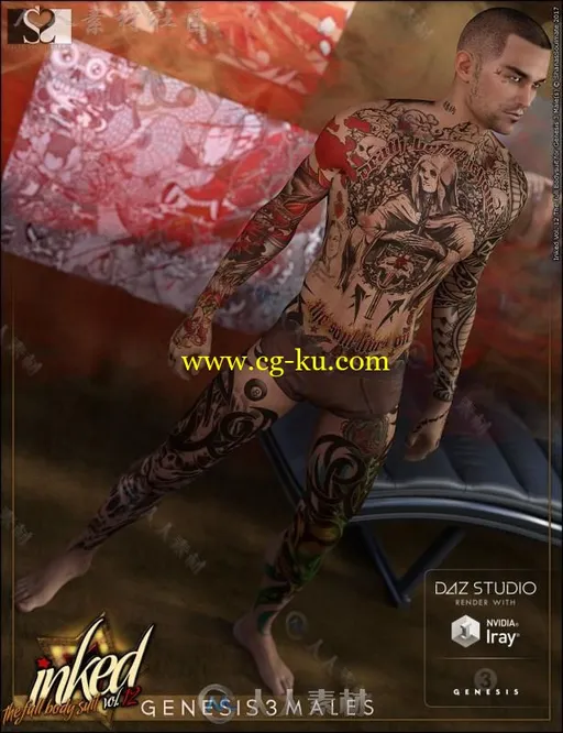 独特帅气的纹身男性和服装3D模型合辑的图片1