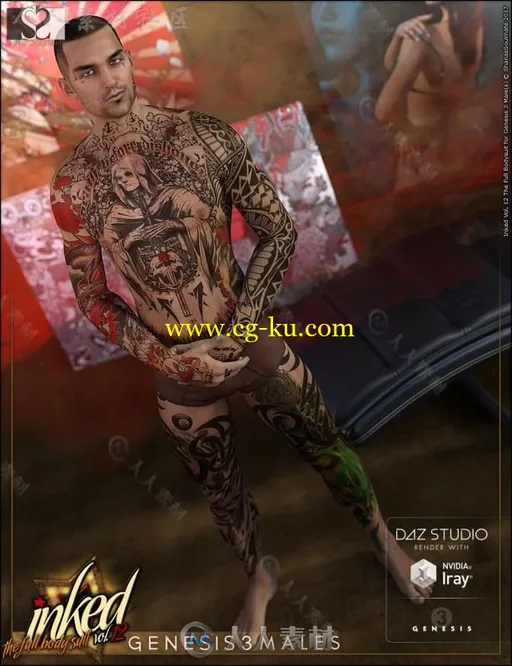 独特帅气的纹身男性和服装3D模型合辑的图片6
